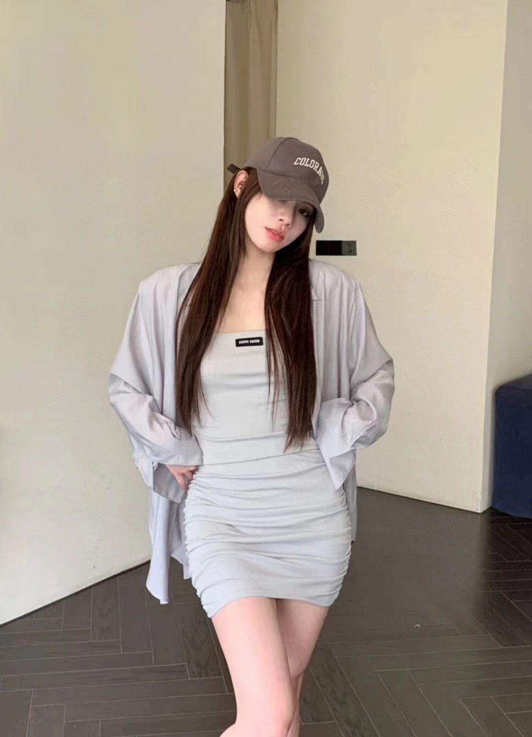 【Set】2点セット UVカットシャツ+ワンピース W12032