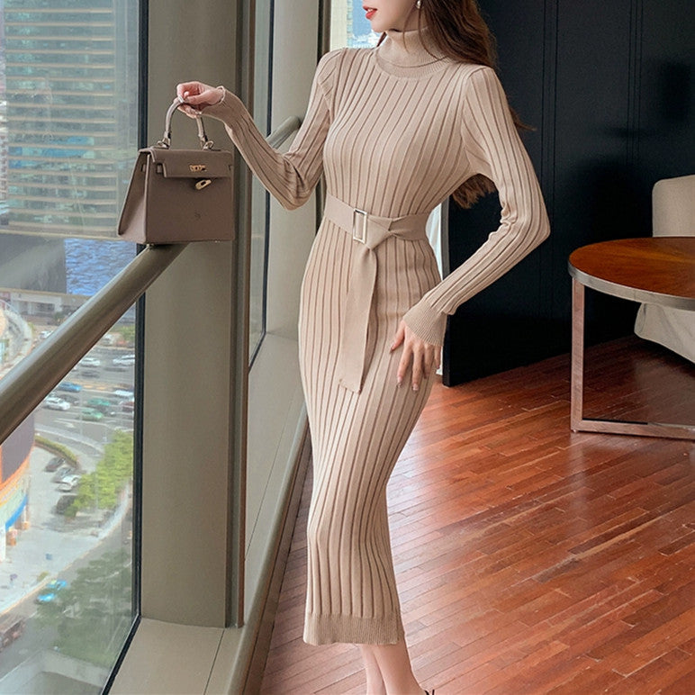 【Dress】ハイネックリボンニットワンピース W7943