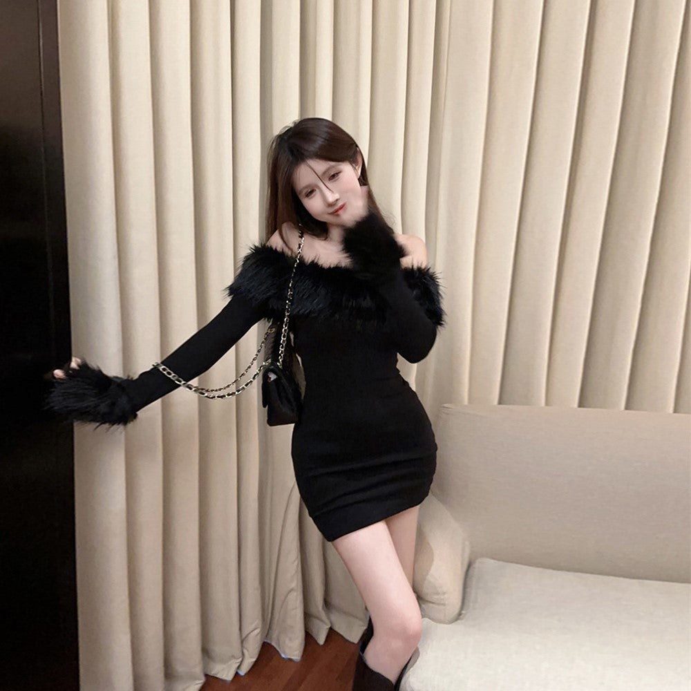 【Dress】肩見せファーワンピース Z7693