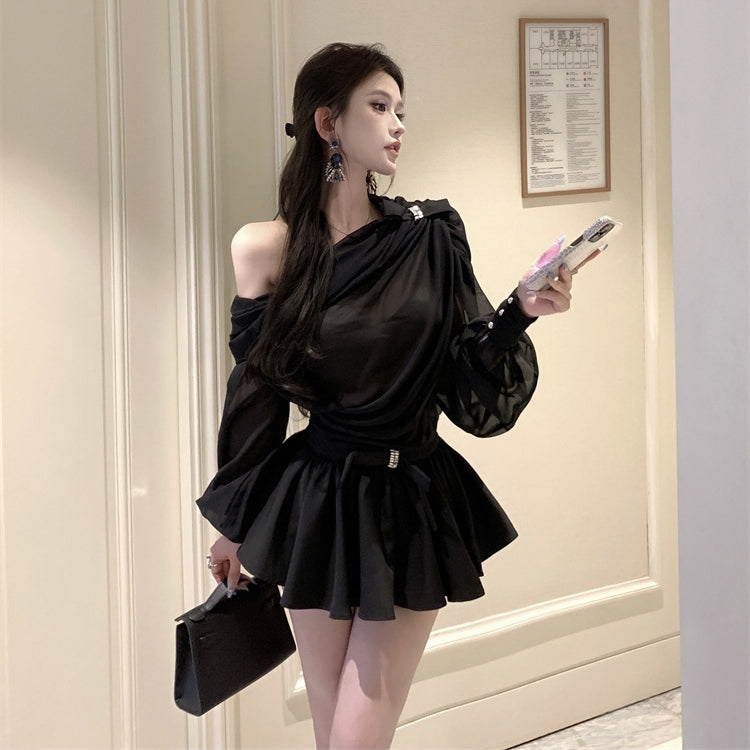 【Set】リボン付きトップス+ミニスカートセット T01383