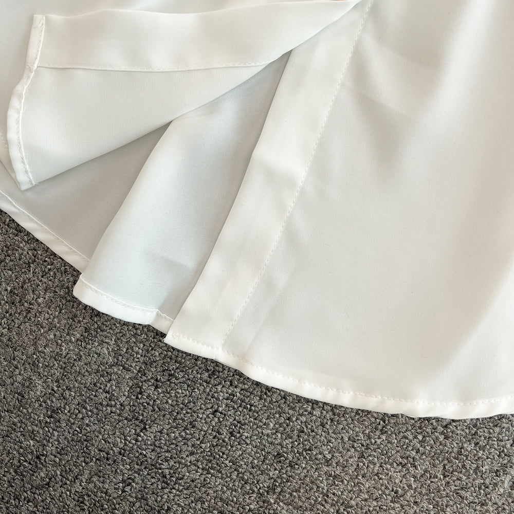 【Dress】お洒落度up~レディース春秋Aライン配色パフスリーブ膝丈シャツワンピース Z-3994