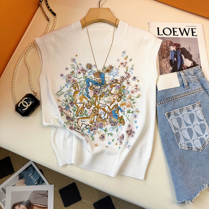 【Tops】今季トレンド~フェミニン刺繍カジュアルタンクトップ W7693