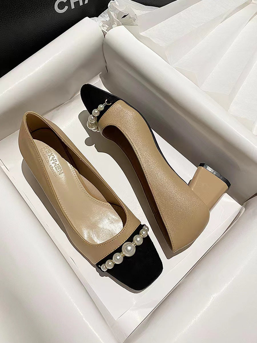 【Shoes】配色PUパンプス W11545