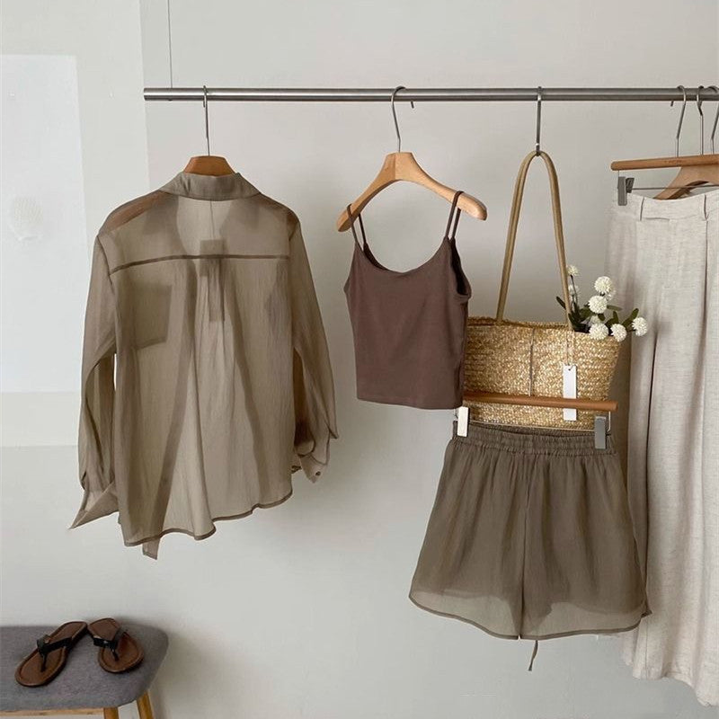 【Set】シャツ+キャミソール+パンツ3点セット W11652