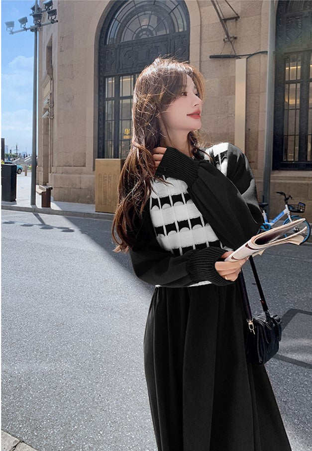 【Dress】ニット切替ワンピース Z8293