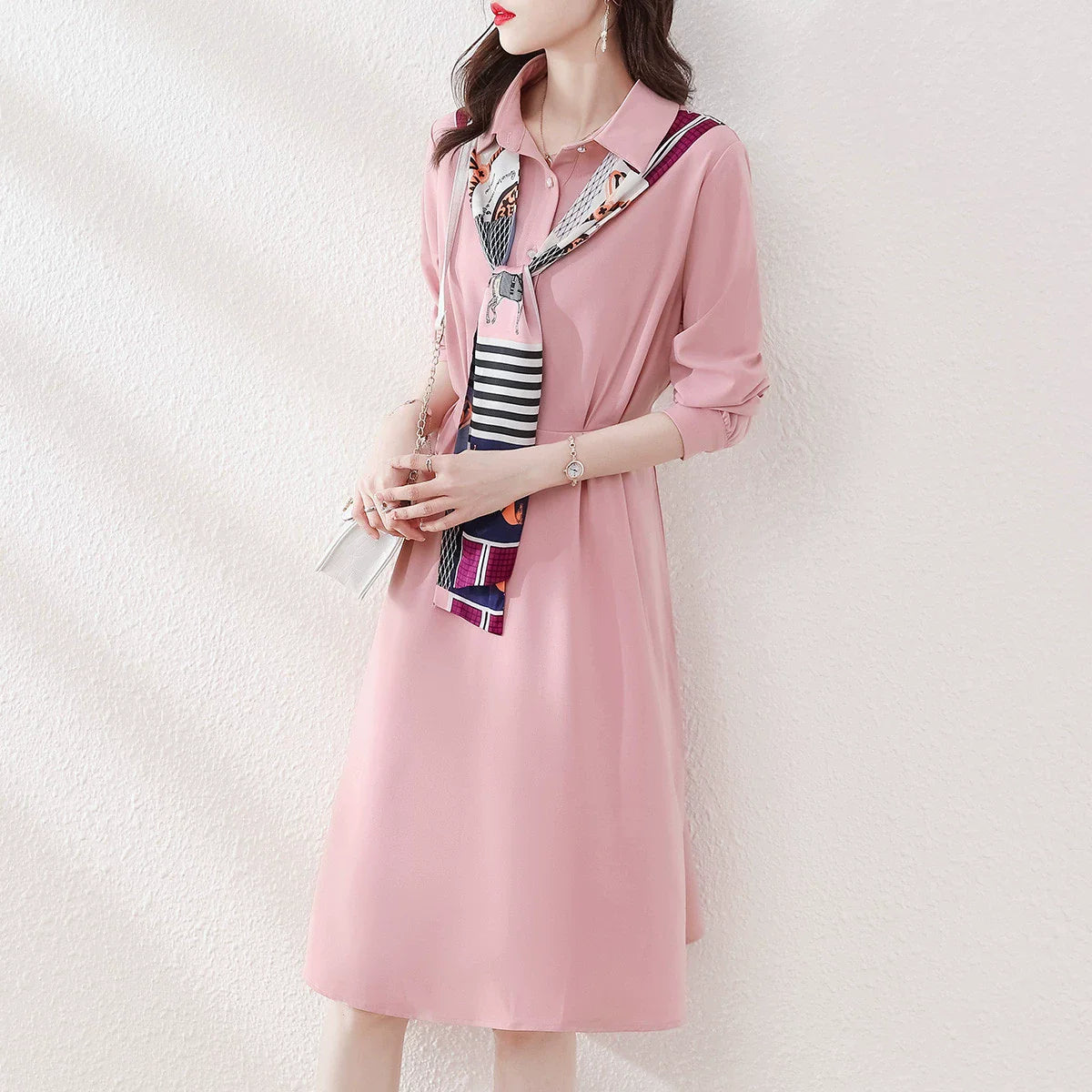 【Dress】切り替えデザインシャツワンピース W8695