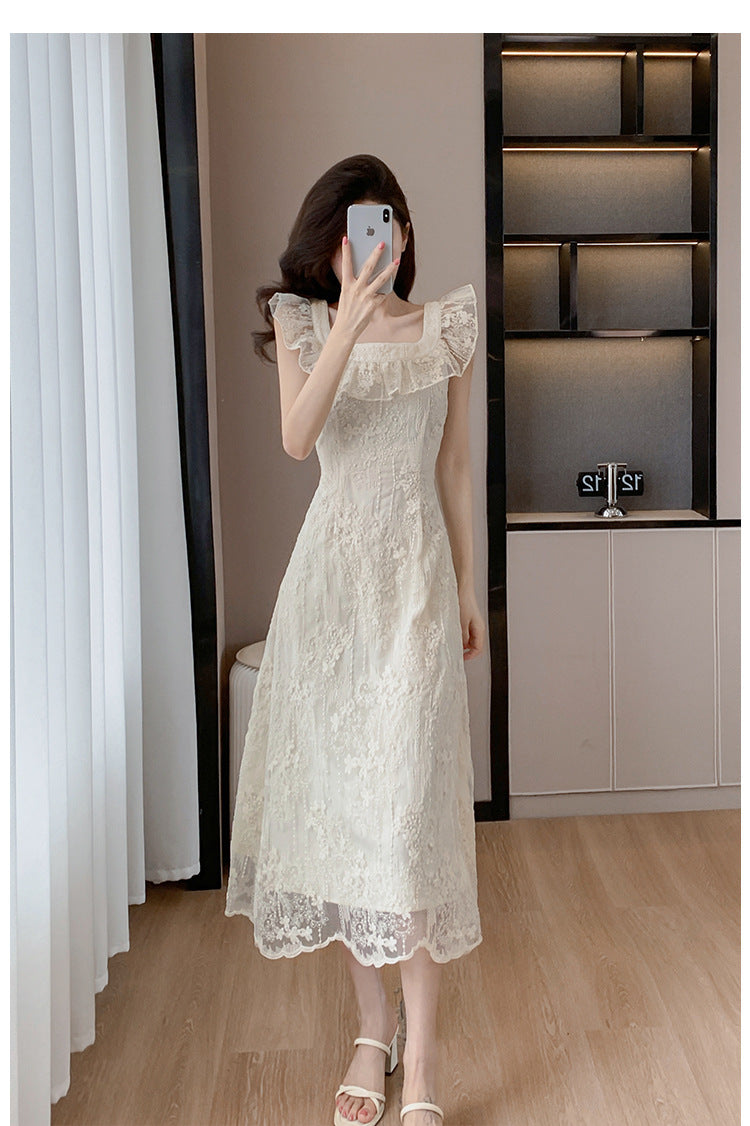 【Dress】レース刺繍のフリルドレス T01608