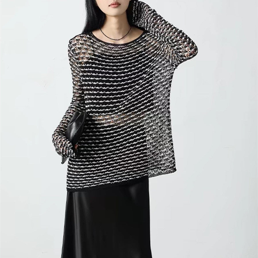 【Tops】3色展開透かし彫りニット W13256