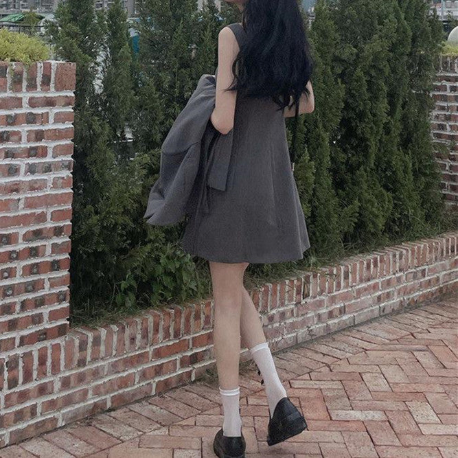 【Set】低身長方おすすめ2点セット 長袖コート + キャミソールワンピース W7655