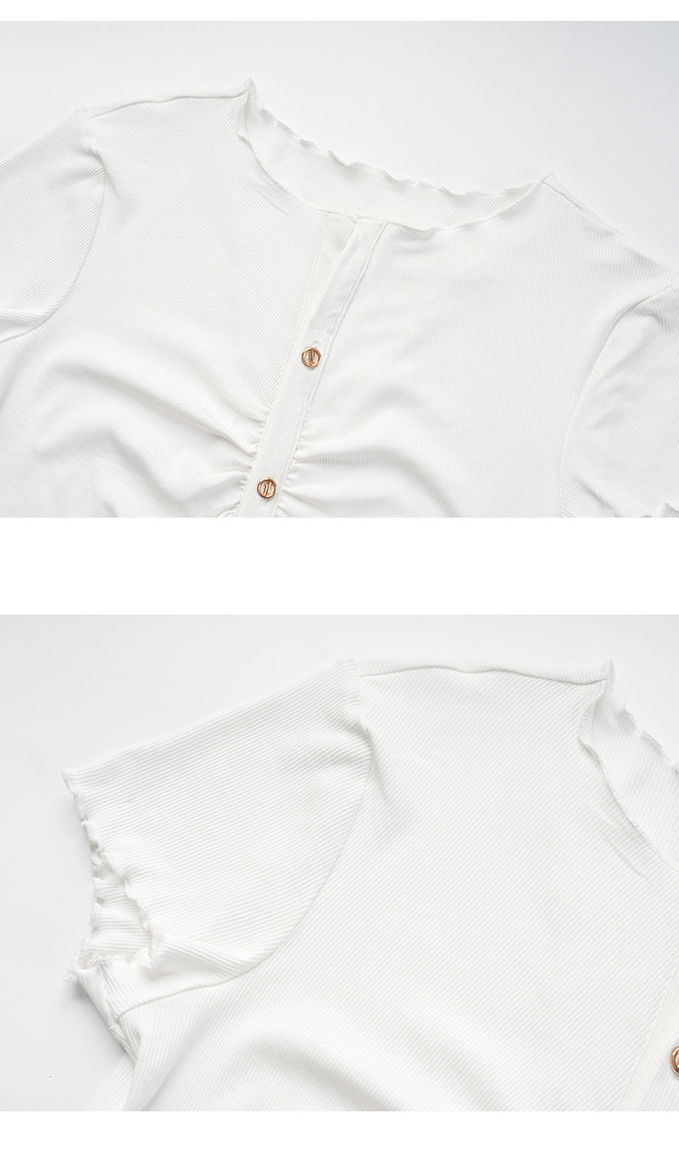 【Tops】VネックプリーツデザインTシャツ T01658