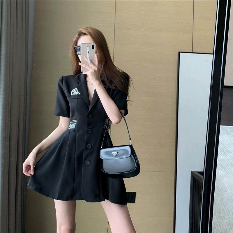 【Dress】バックレース半袖スーツワンピース Z6768