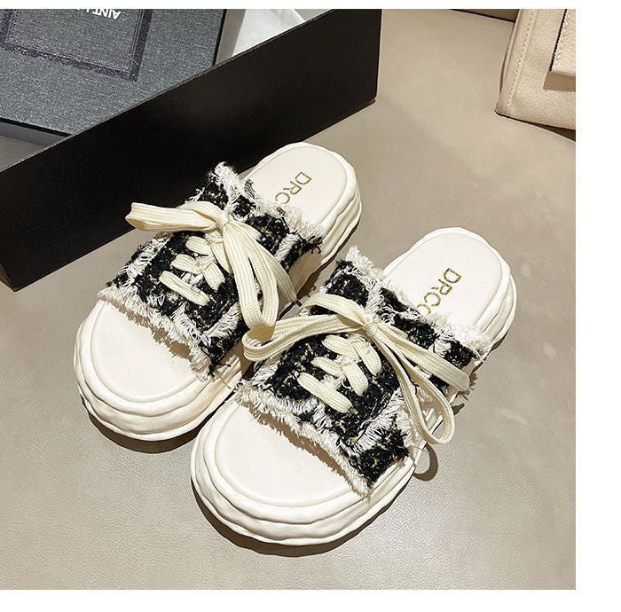 【Shoes】タッセル厚底スリッパサンダル W11751