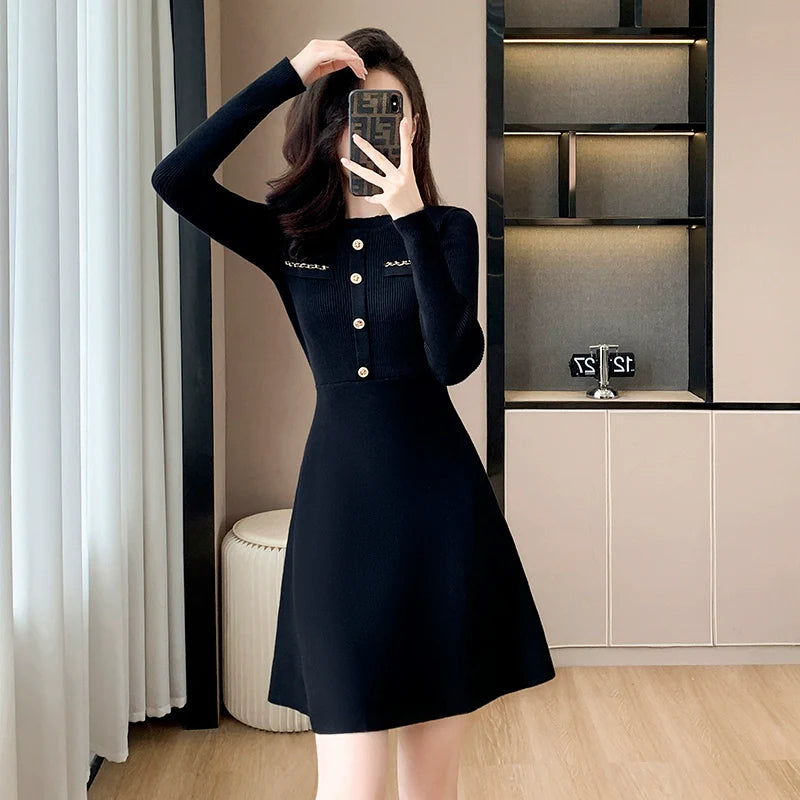 【Dress】Aラインニットワンピース W9941