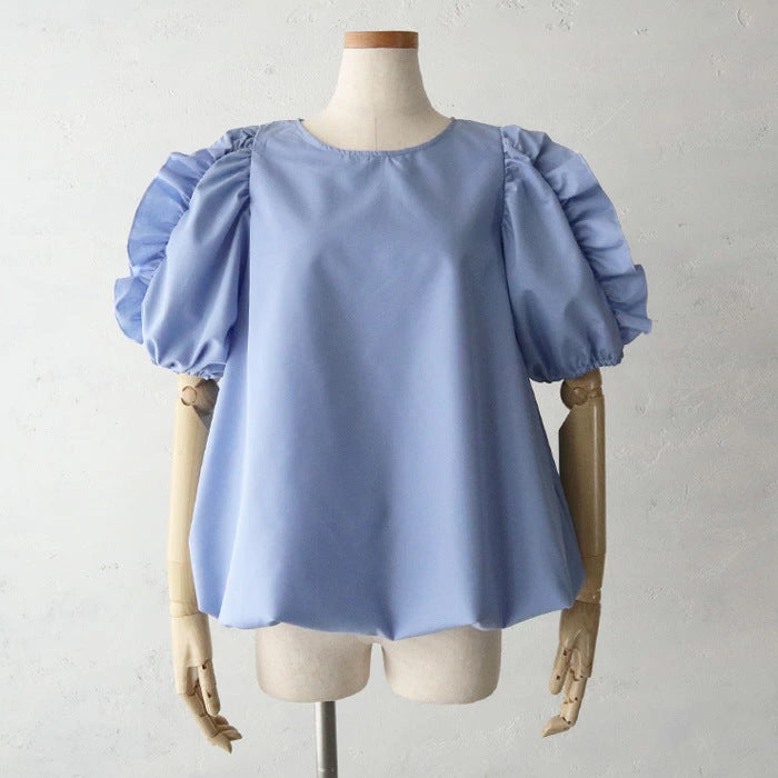 【Tops】フリル半袖シャツ T01693