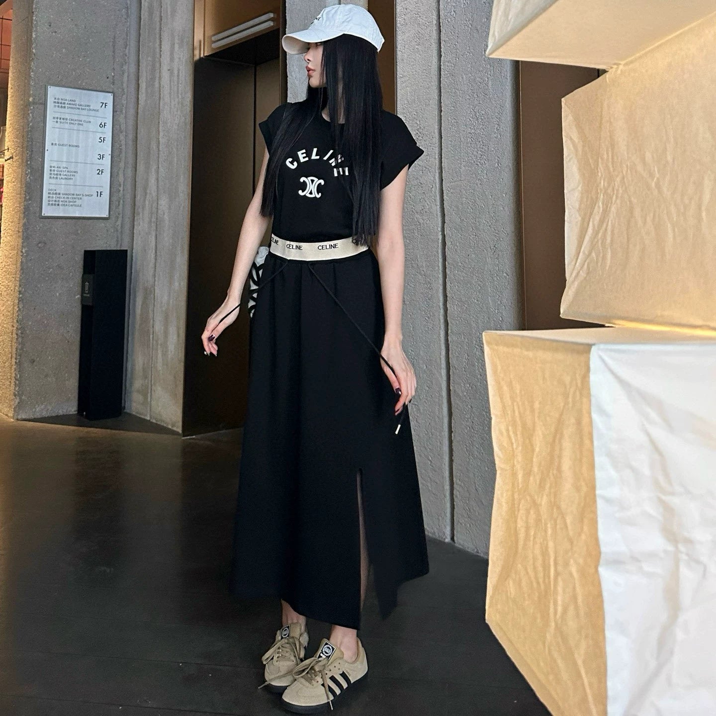【Set】プリントTシャツ + スリットスカート2点セット T01478
