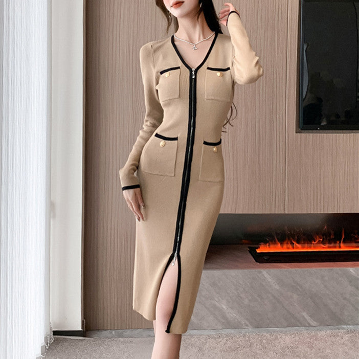 【Dress】配色ニットワンピース W9987