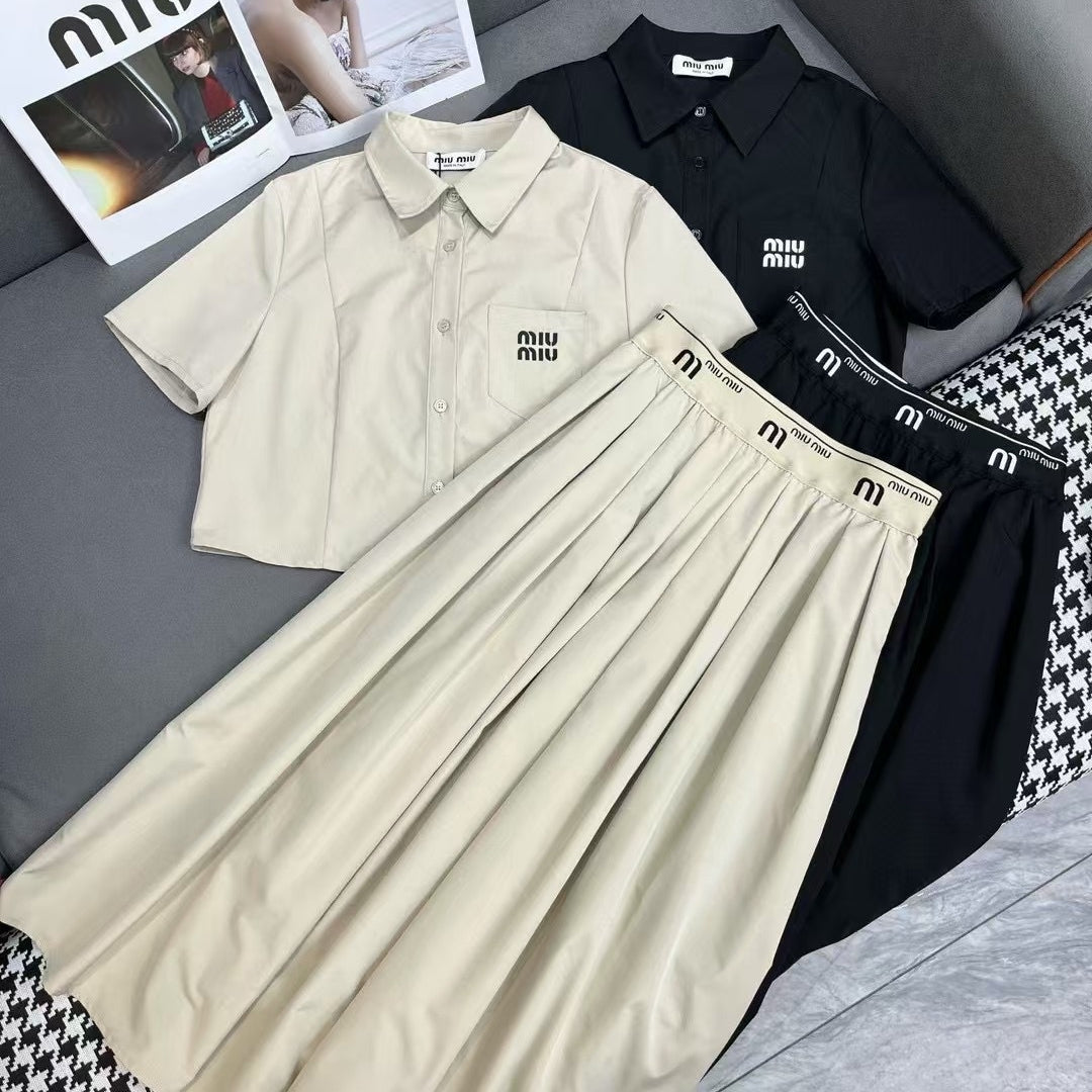 【Set】半袖シャツ+ウエストゴムスカートスーツ T01483