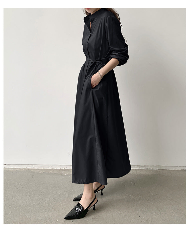 【Dress】高級感~フェミニン春秋ロング丈シャツワンピース W7659