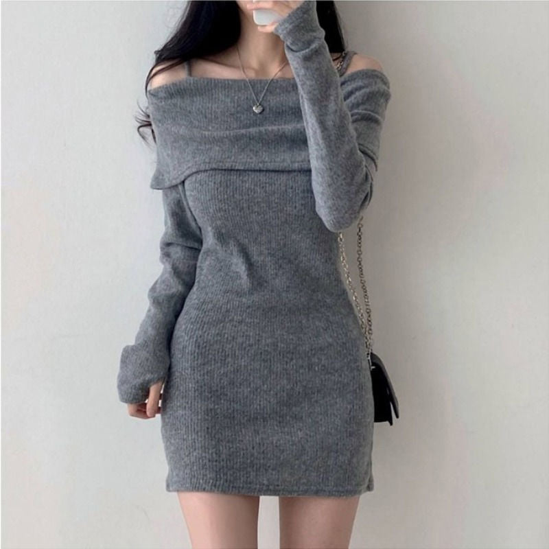 【Dress】オフショルダーニットワンピース W8152