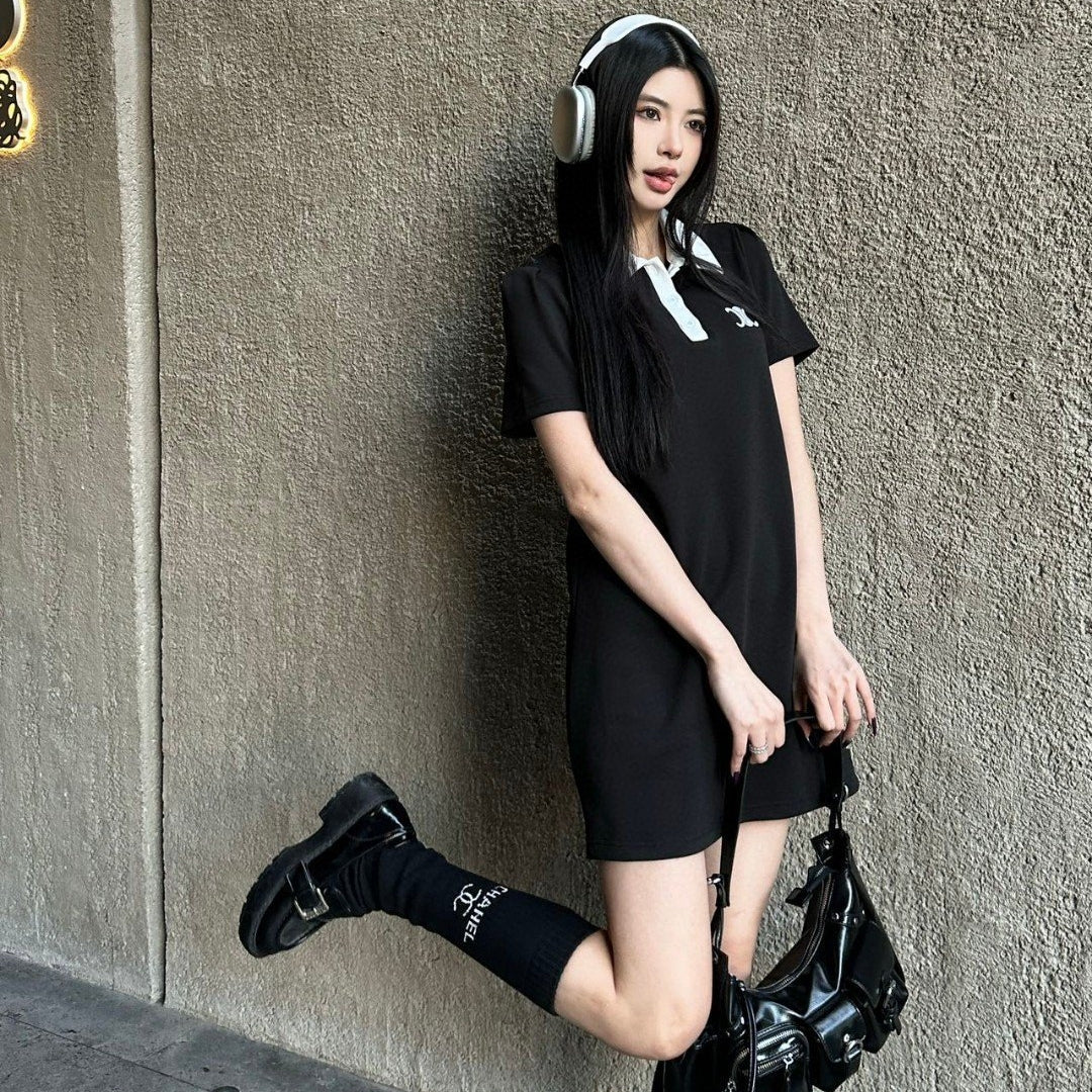 【Dress】新入荷~POLOネック半袖ワンピース T01579