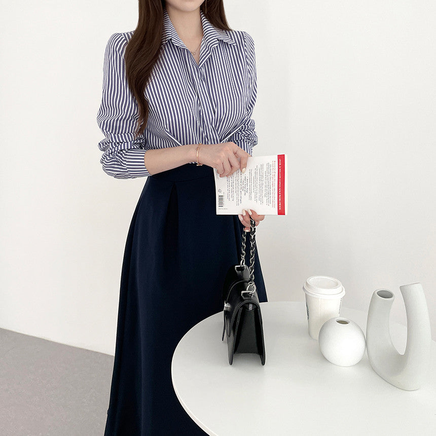 【Dress】フェイクレイヤード通勤シャツワンピース Z6792