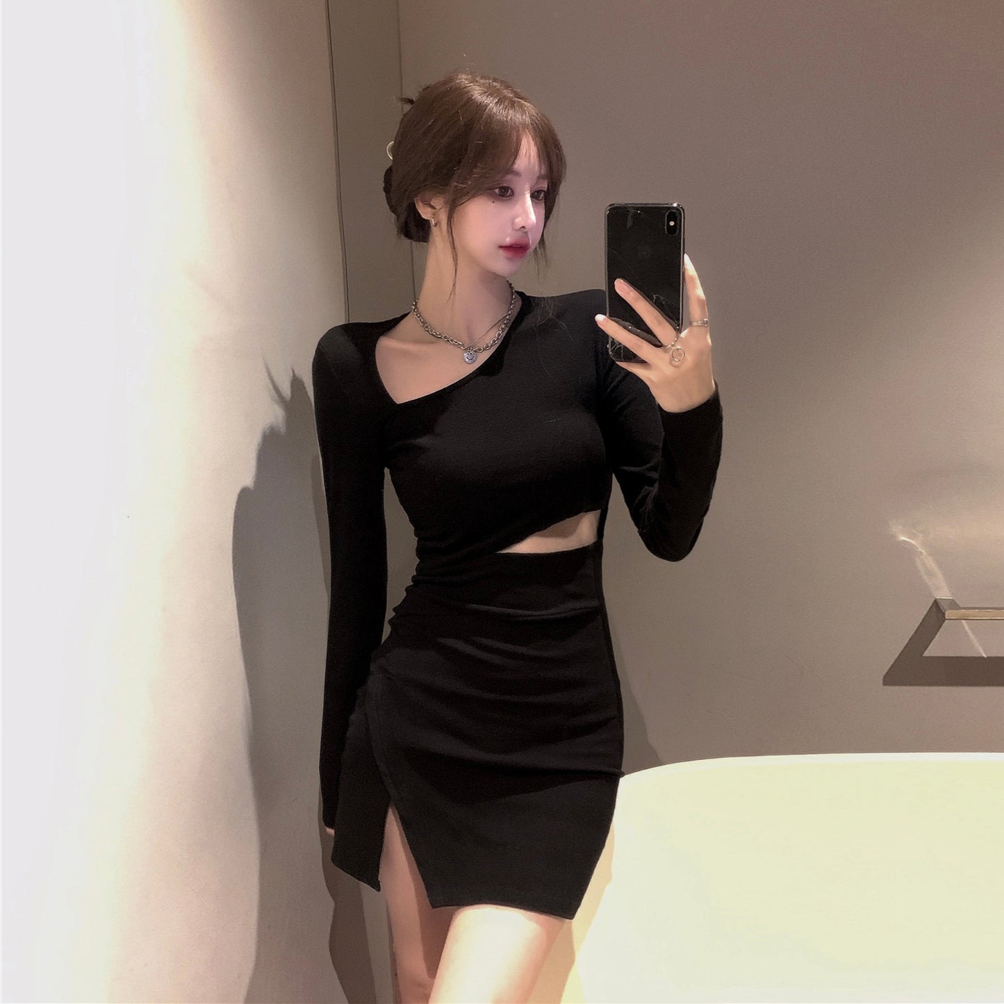 【Dress】春秋透かし彫りワンピース W14675
