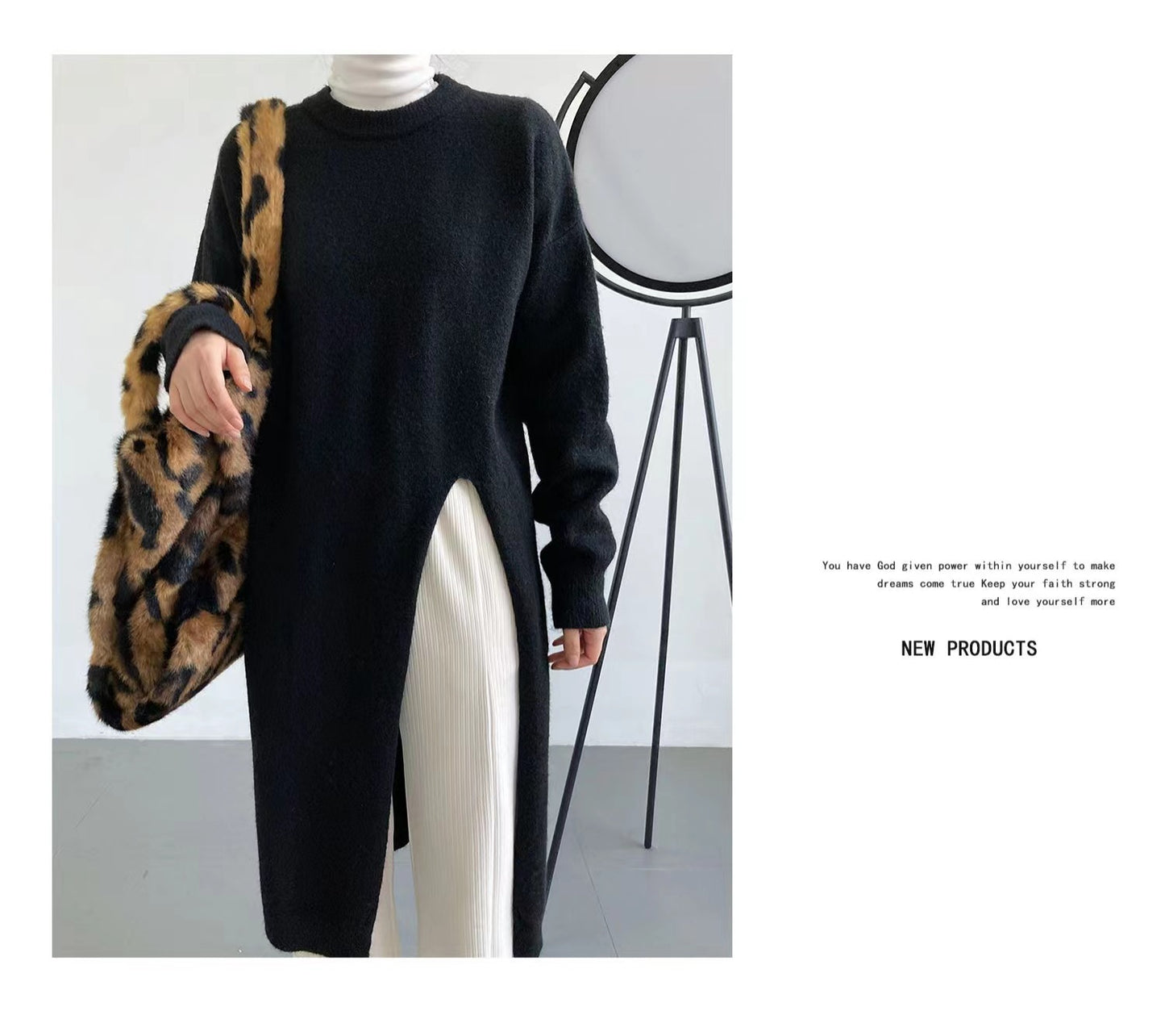 【Dress】スリットニットワンピース W13468