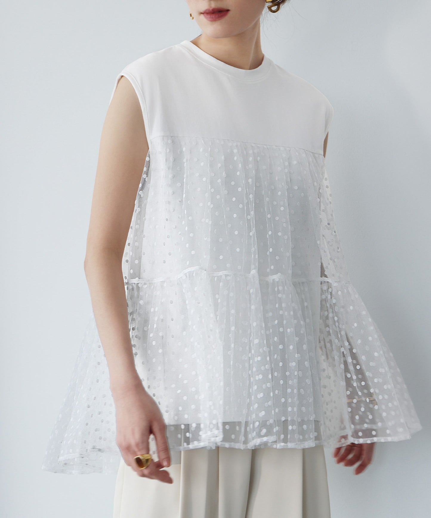 【Tops】スプライスメッシュTシャツ T01672