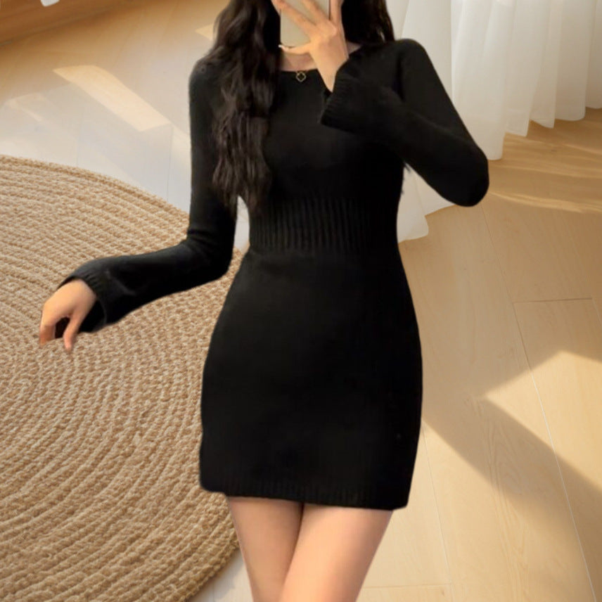 【Dress】ウエスト透かし彫りタイトワンピース W14575