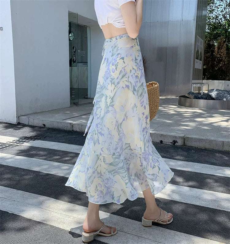 【Bottoms】花柄ラップスカート W11479
