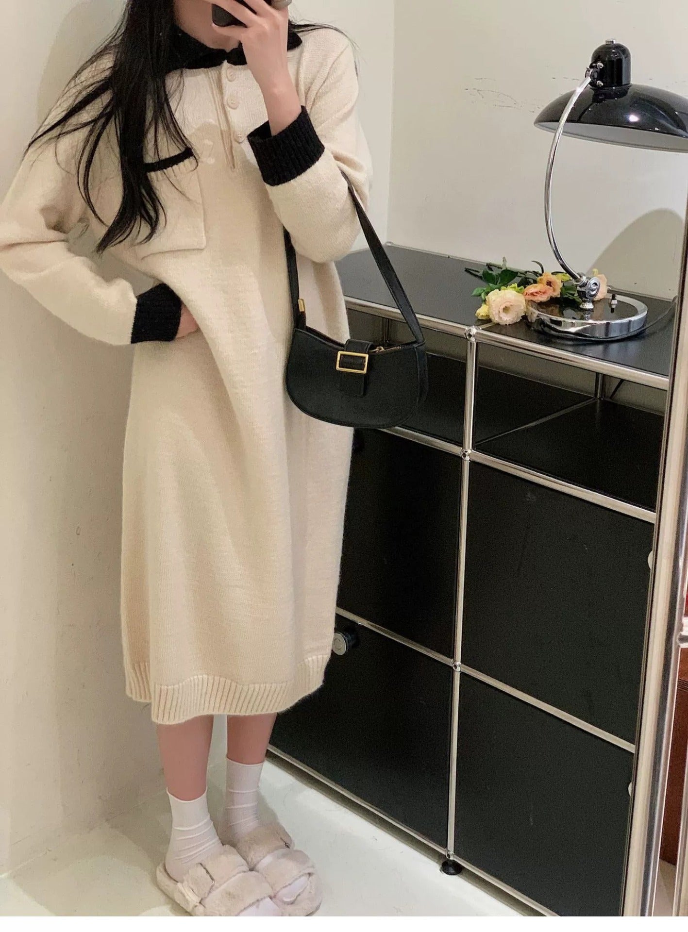 【Dress】配色ニットワンピース W10013