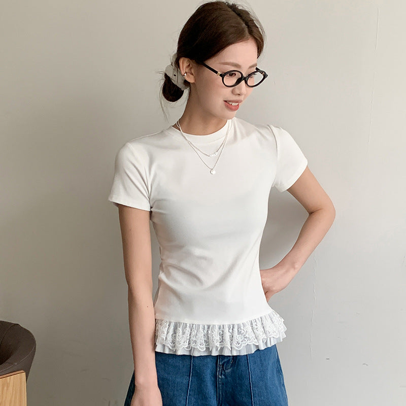【Tops】レース切り替えTシャツ T01363