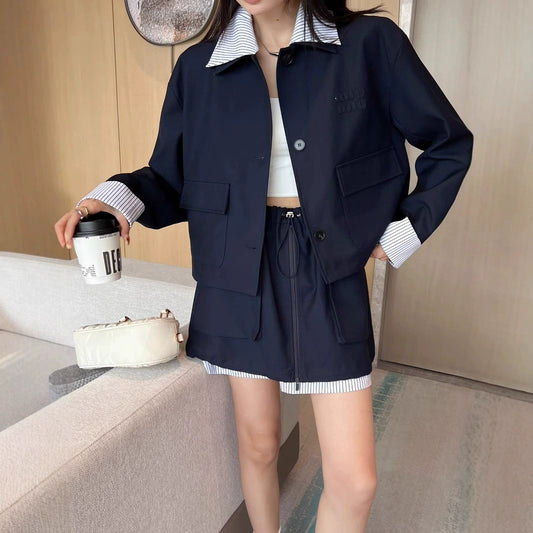 【Set】取り外し可能ダブルカラートップ+偽ツーピーススカート2点セット T01482