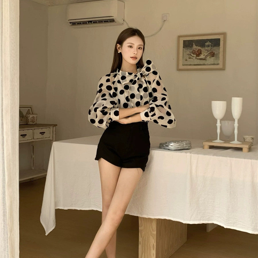 【Tops】ドット柄シャツ W11057