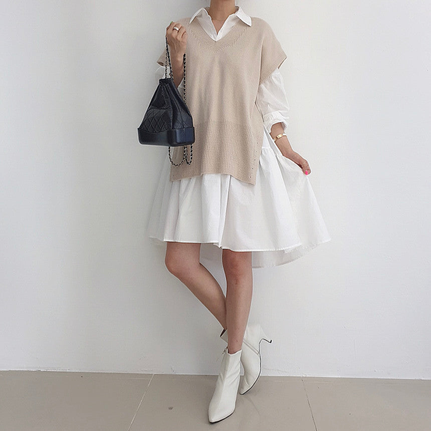 【Set】ベスト + シャツワンピース2点セット Z-6649