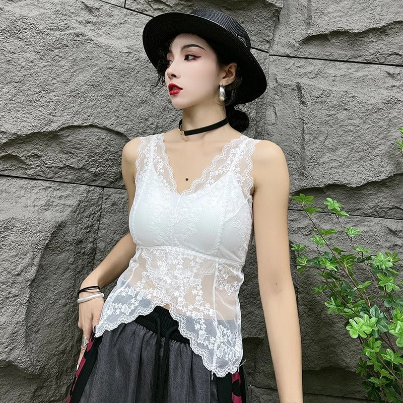 【Tops】ベアトップ付きレースタンクトップ W11533