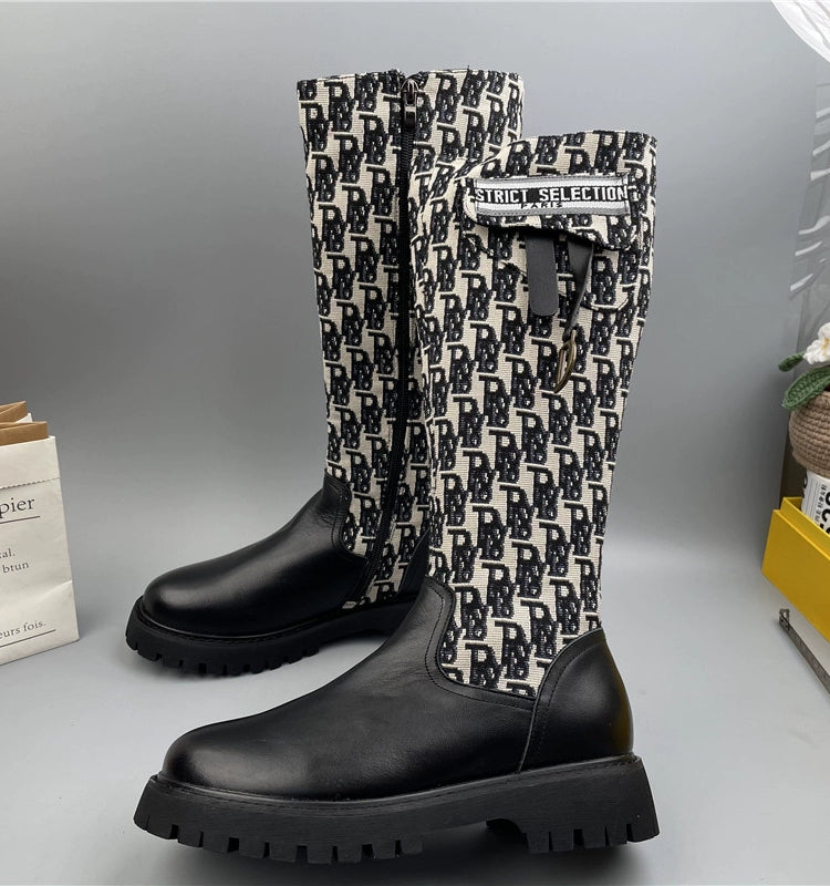 【Shoes】ジャカードロングブーツ W9906