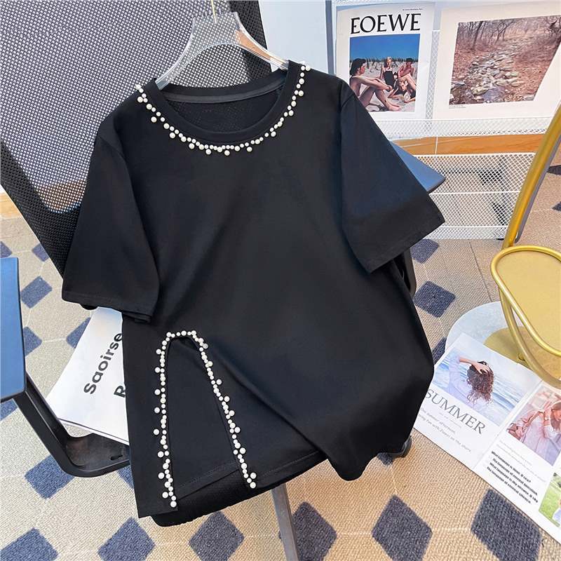 【Tops】パール装飾Tシャツ T01378
