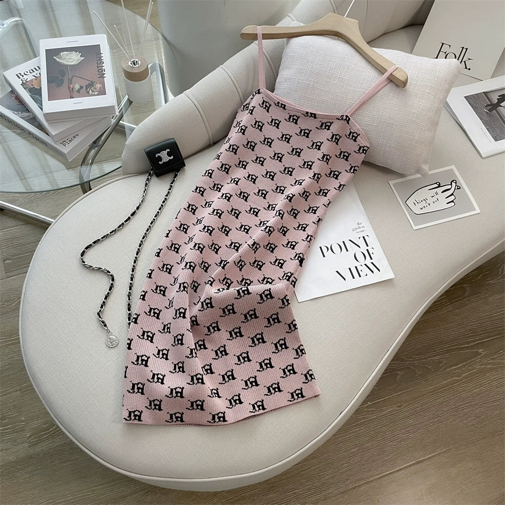 【Set】カーディガン+ キャミワンピ重ね着セット W11139