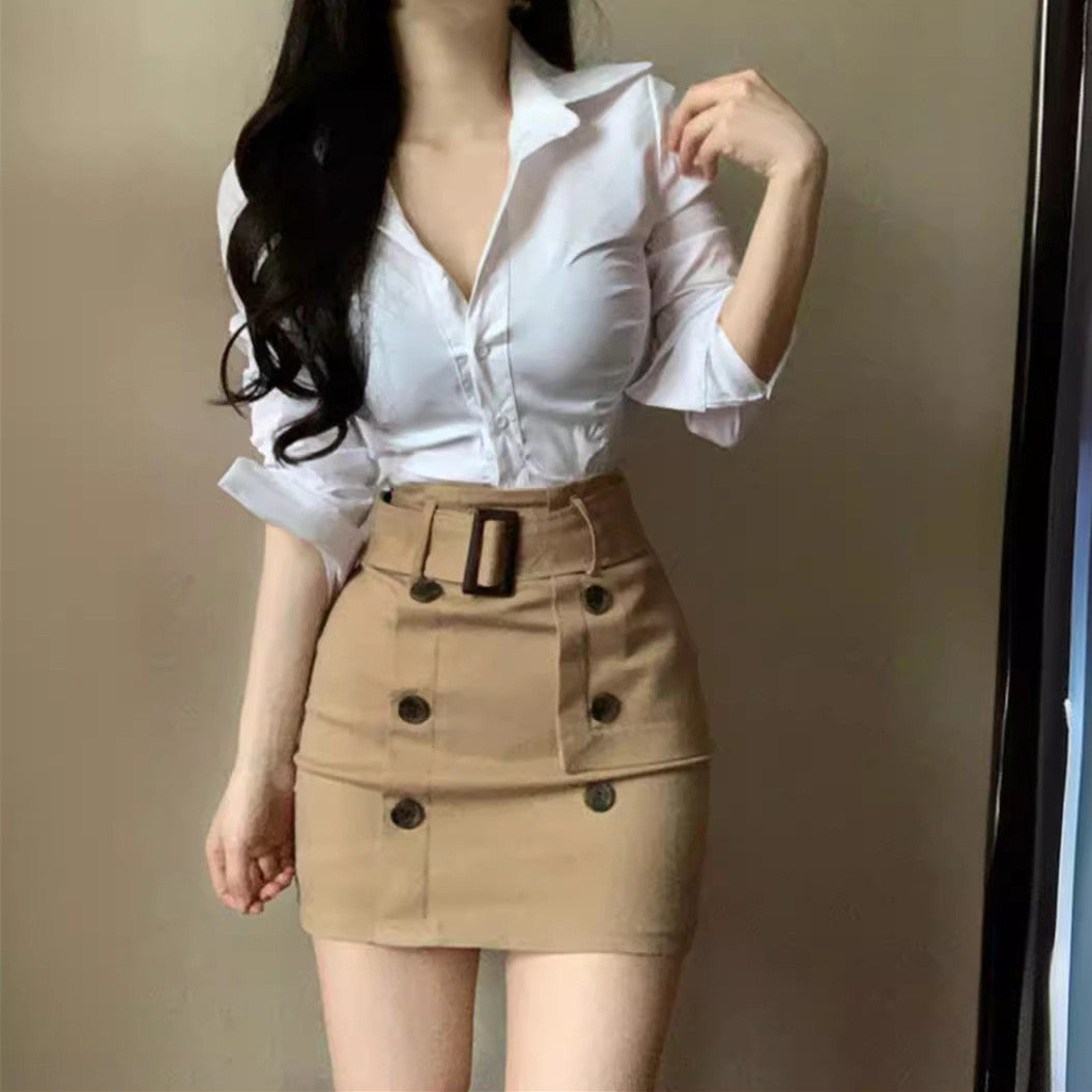 【Set】シャツ+スカートセットアップ W11770