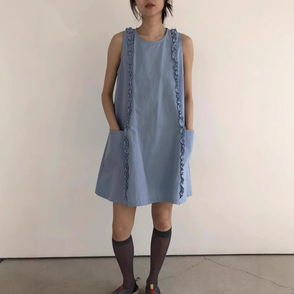 【Dress】パッチワークフリルベストドレス T01687
