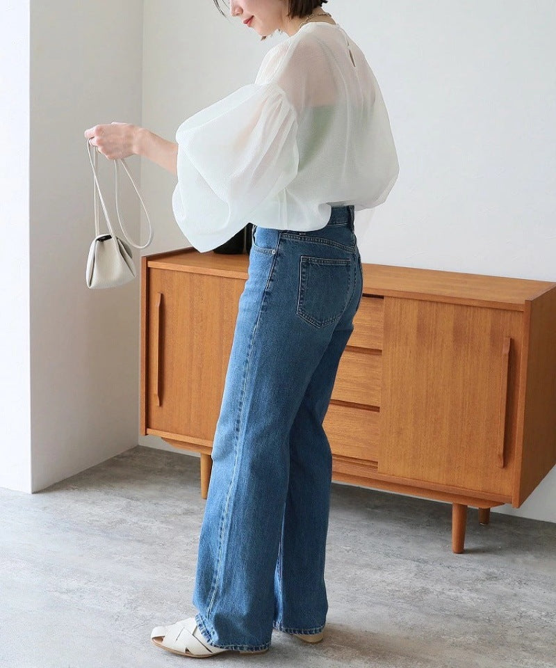 【Tops】2色展開透け感シャツ W11861
