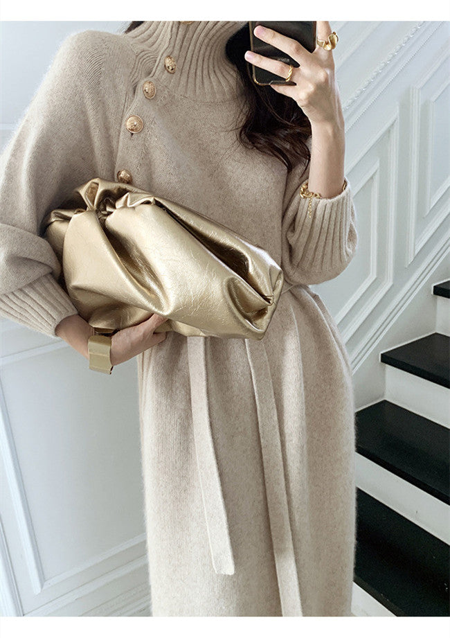 【Dress】新入荷~ボタンデザインニットワンピース W9487