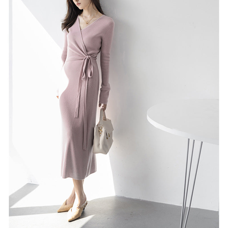 【Dress】Vネックニットワンピース W10676