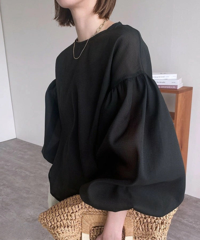 【Tops】2色展開透け感シャツ W11861