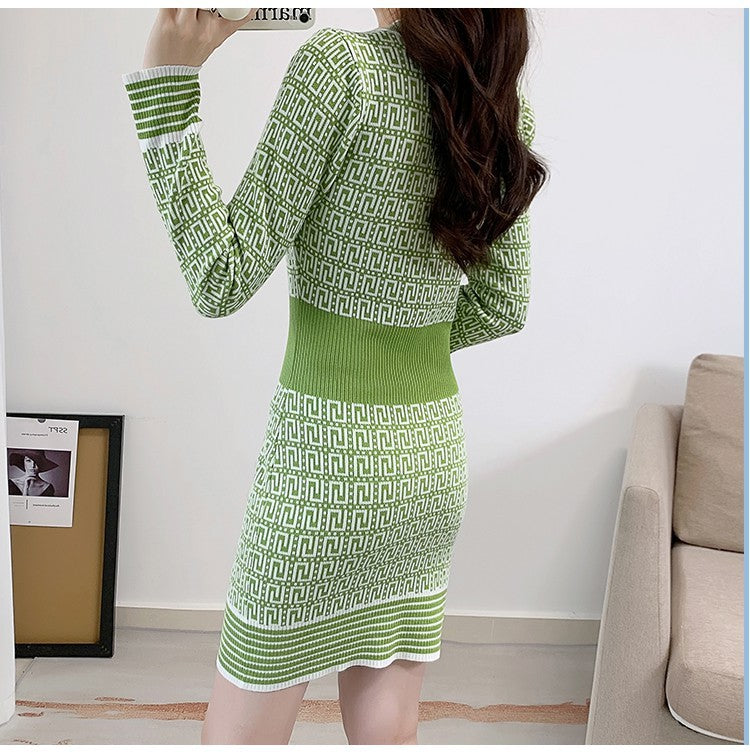 【Dress】3色展開~レトロ風ニットワンピース W9282