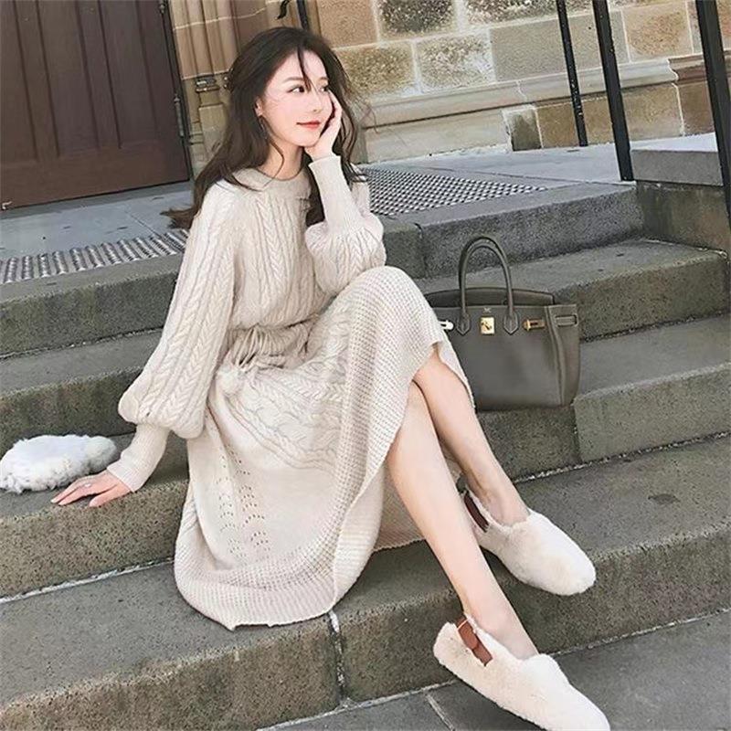 【Dress】ランタンスリーブニットワンピース W9437