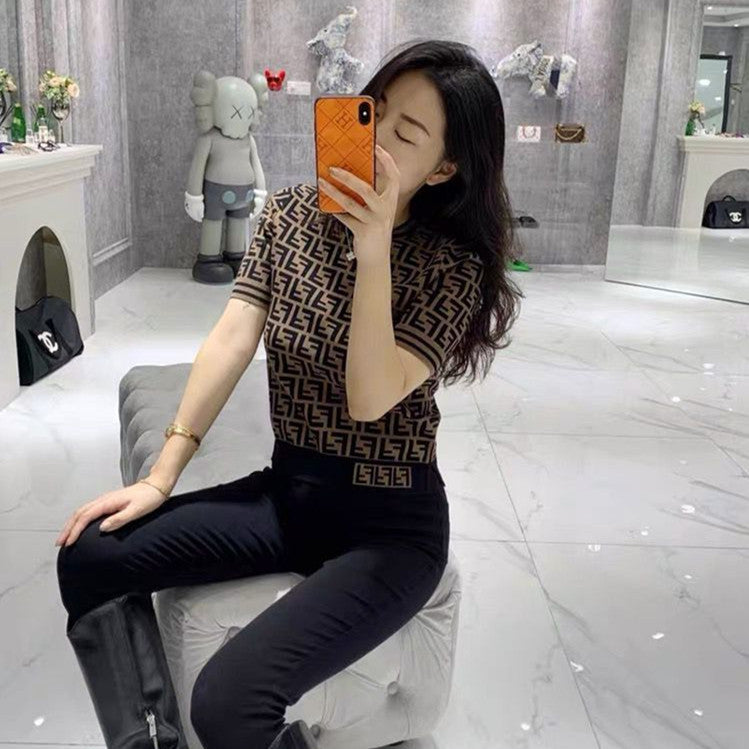 【Tops】半袖ニットTシャツ W12166