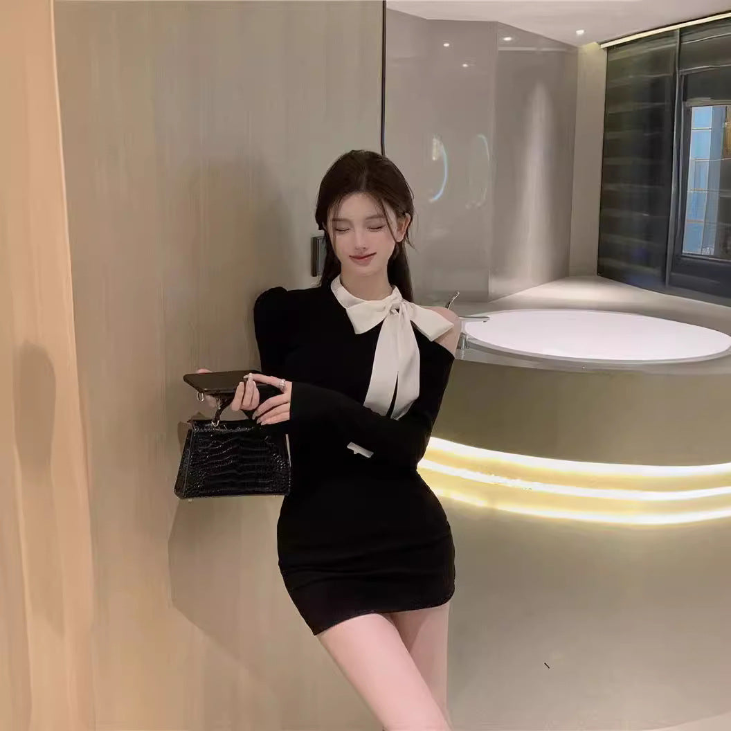 【Dress】ワンショルダー配色ワンピース Z7333