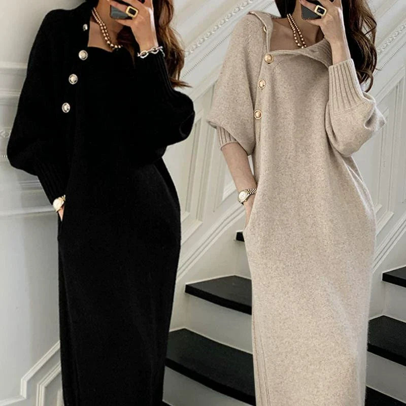 【Dress】新入荷~ボタンデザインニットワンピース W9487